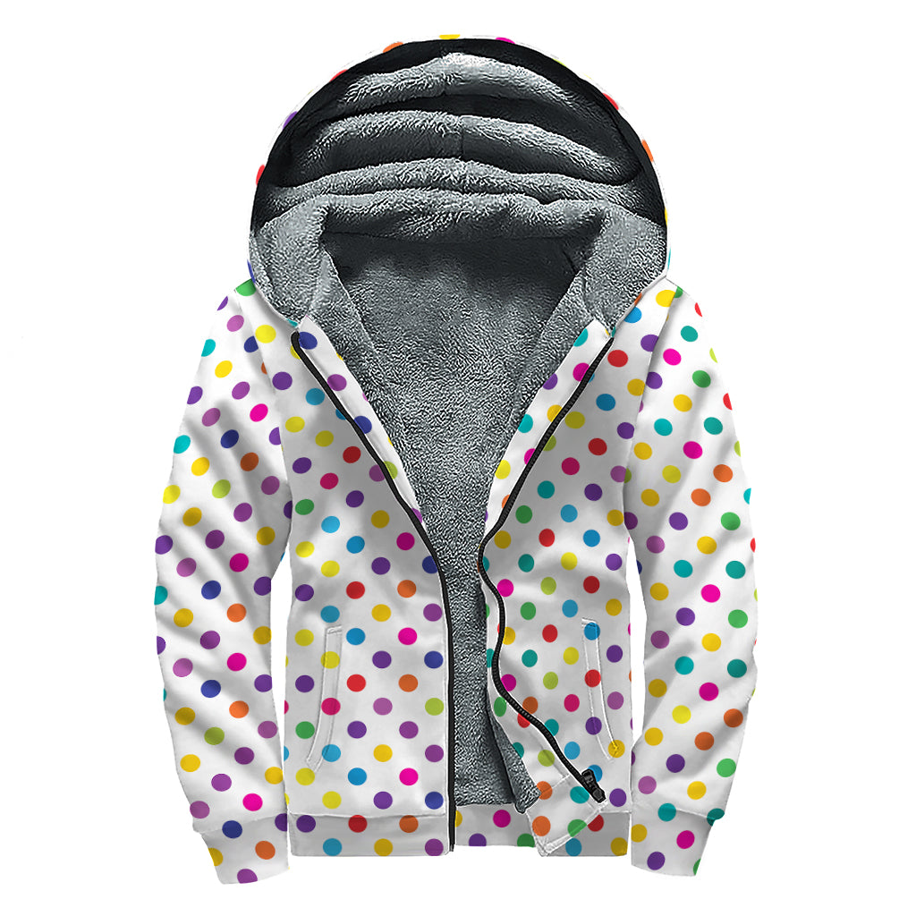 Colorful Polka Dot Pattern Print Sherpa Lined Zip Up Hoodie