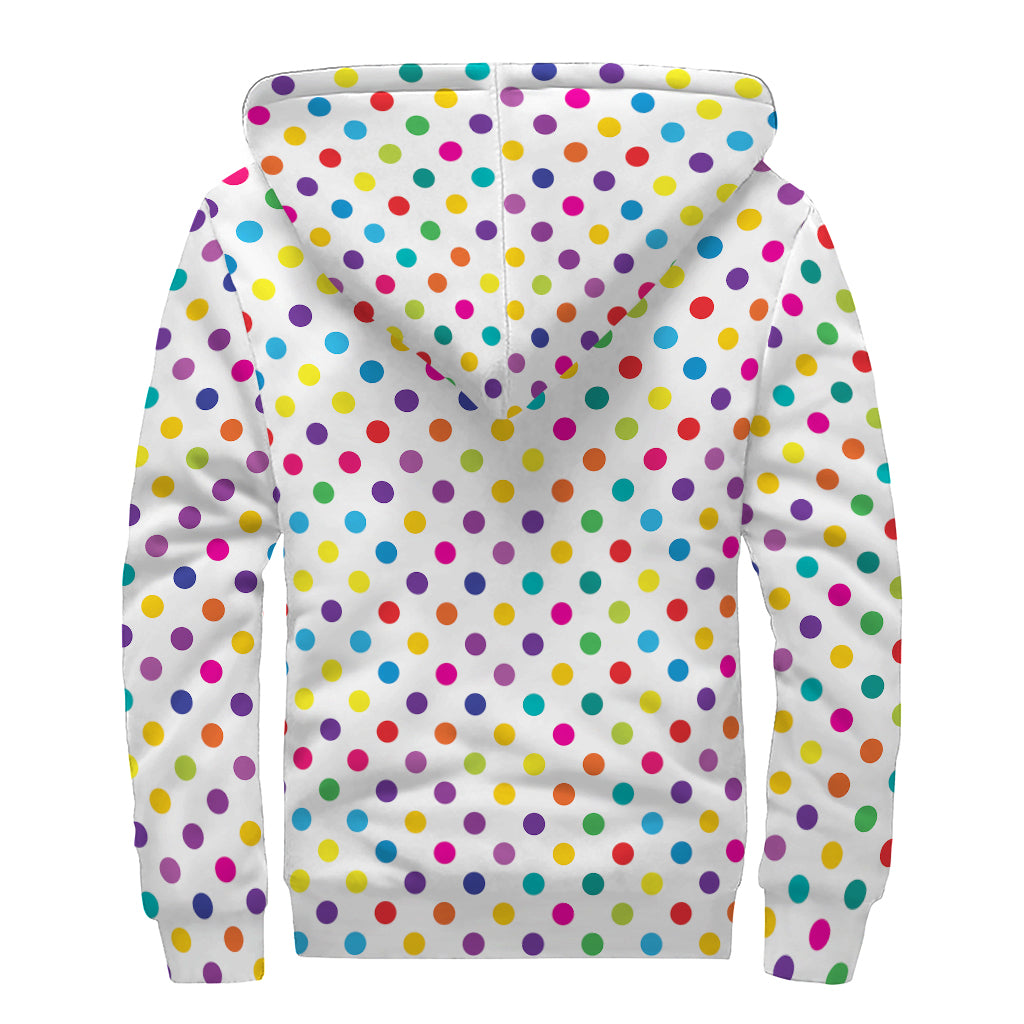 Colorful Polka Dot Pattern Print Sherpa Lined Zip Up Hoodie