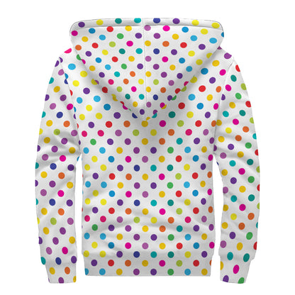 Colorful Polka Dot Pattern Print Sherpa Lined Zip Up Hoodie