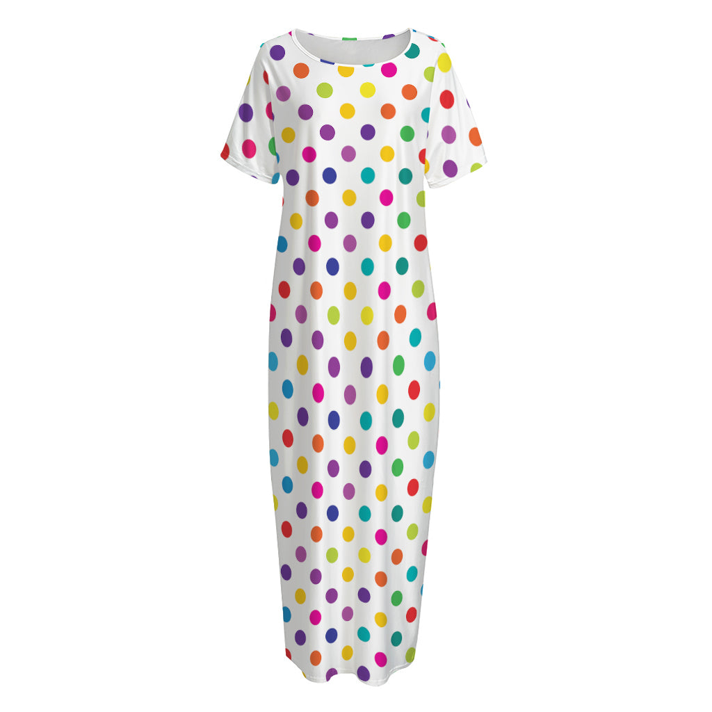 Colorful Polka Dot Pattern Print Short Sleeve Long Nightdress