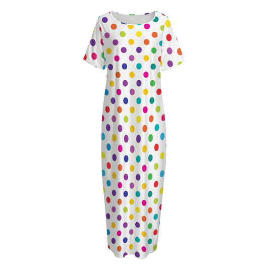 Colorful Polka Dot Pattern Print Short Sleeve Long Nightdress