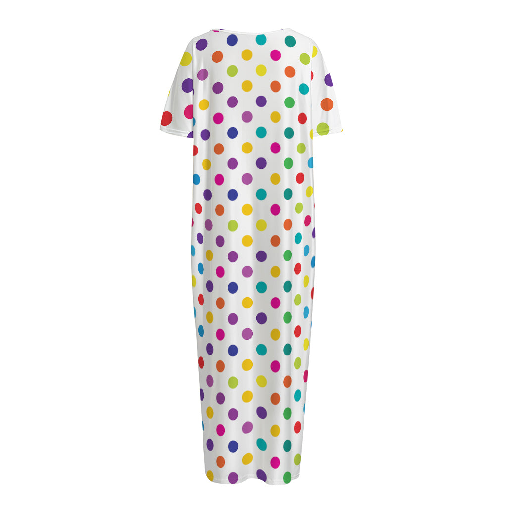 Colorful Polka Dot Pattern Print Short Sleeve Long Nightdress