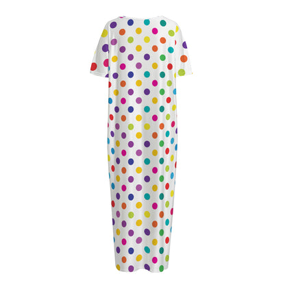 Colorful Polka Dot Pattern Print Short Sleeve Long Nightdress