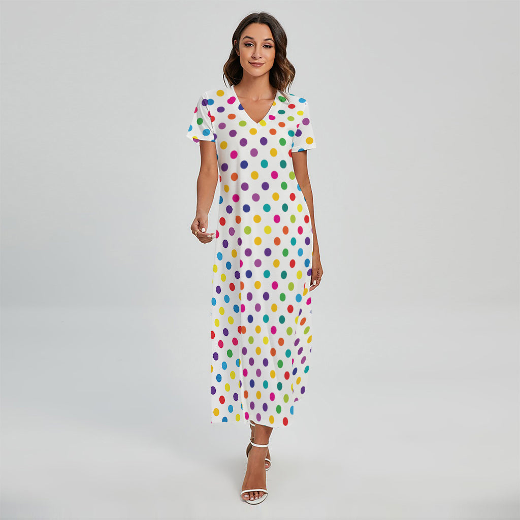 Colorful Polka Dot Pattern Print Short Sleeve Maxi Dress