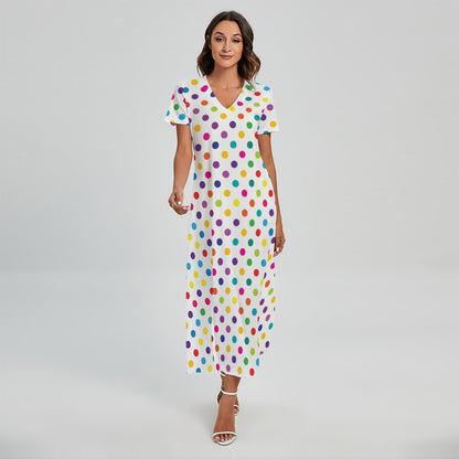 Colorful Polka Dot Pattern Print Short Sleeve Maxi Dress