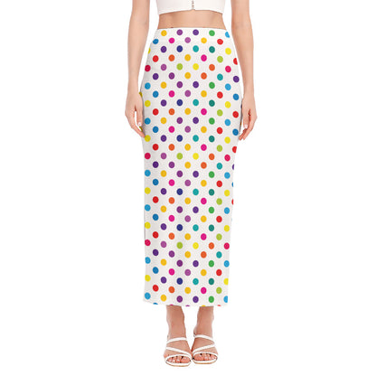 Colorful Polka Dot Pattern Print Side Slit Maxi Skirt