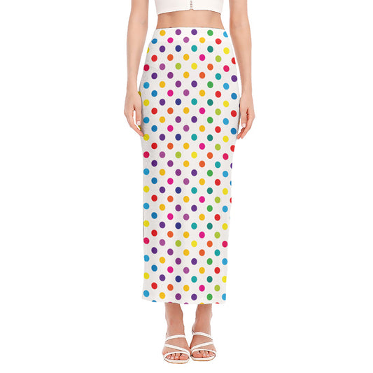 Colorful Polka Dot Pattern Print Side Slit Maxi Skirt