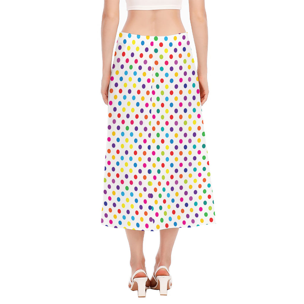 Colorful Polka Dot Pattern Print Side Slit Midi Skirt