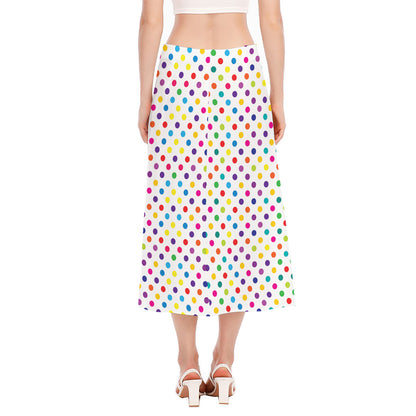 Colorful Polka Dot Pattern Print Side Slit Midi Skirt