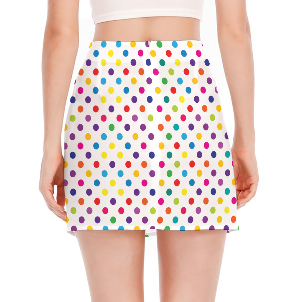 Colorful Polka Dot Pattern Print Side Slit Mini Skirt