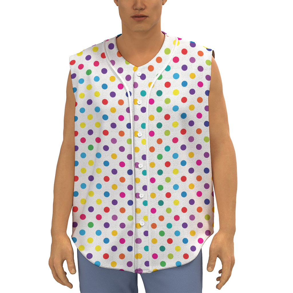 Colorful Polka Dot Pattern Print Sleeveless Baseball Jersey