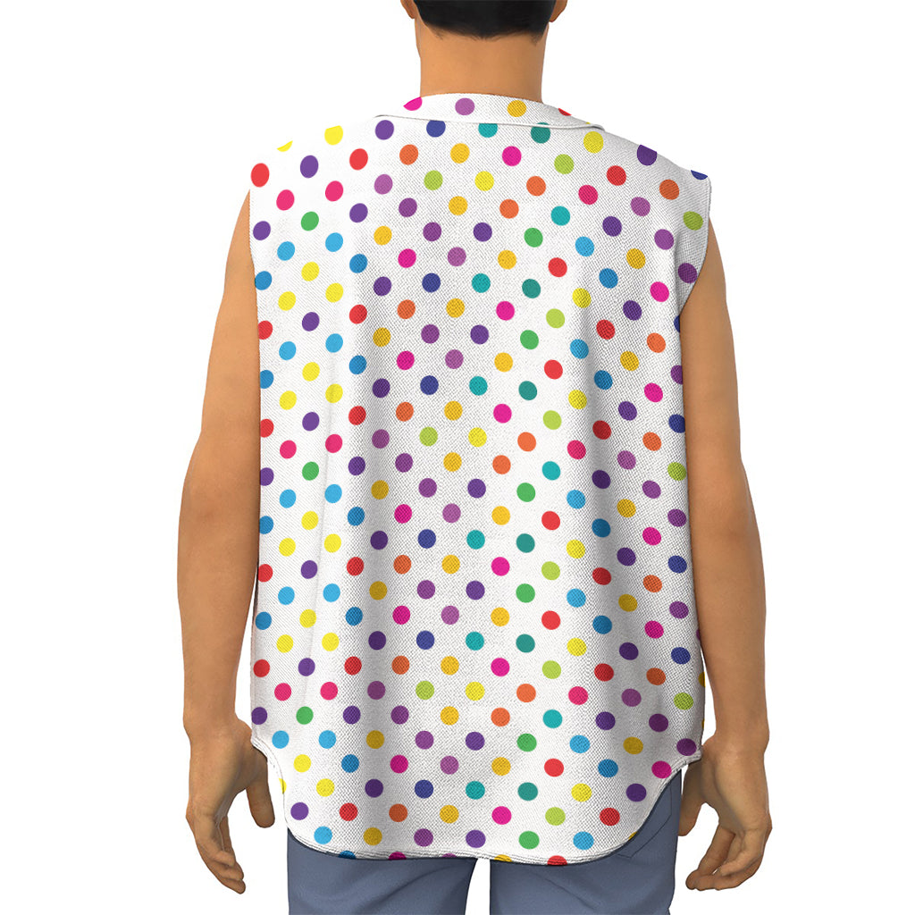 Colorful Polka Dot Pattern Print Sleeveless Baseball Jersey