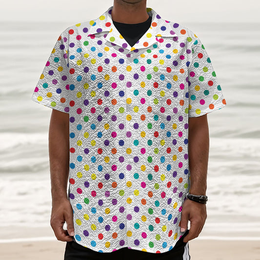 Colorful Polka Dot Pattern Print Textured Short Sleeve Shirt