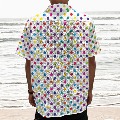 Colorful Polka Dot Pattern Print Textured Short Sleeve Shirt