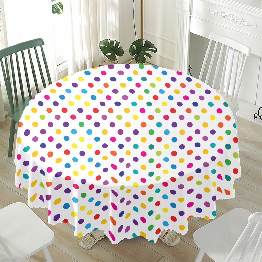 Colorful Polka Dot Pattern Print Waterproof Round Tablecloth