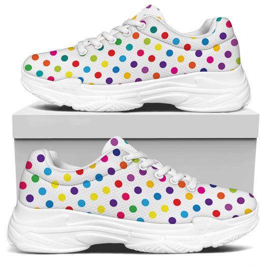 Colorful Polka Dot Pattern Print White Chunky Shoes