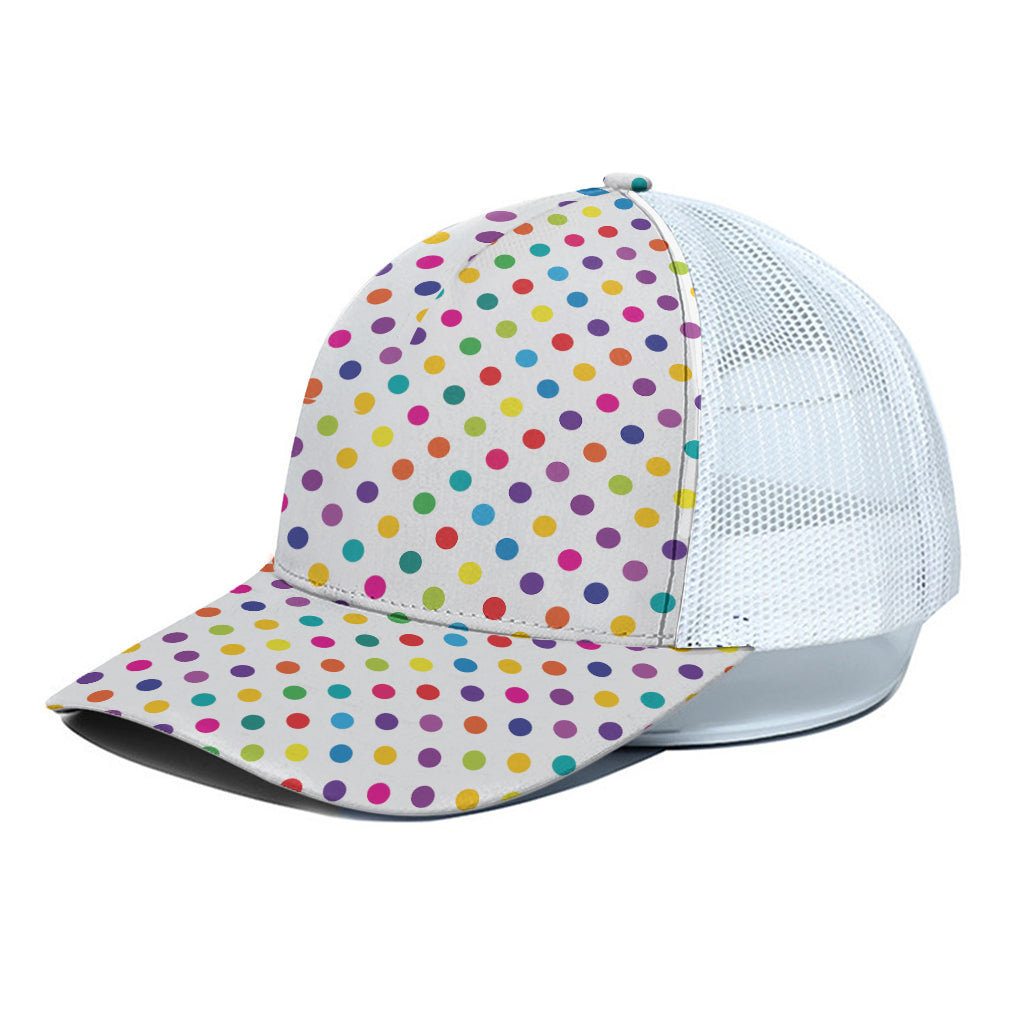 Colorful Polka Dot Pattern Print White Mesh Trucker Cap