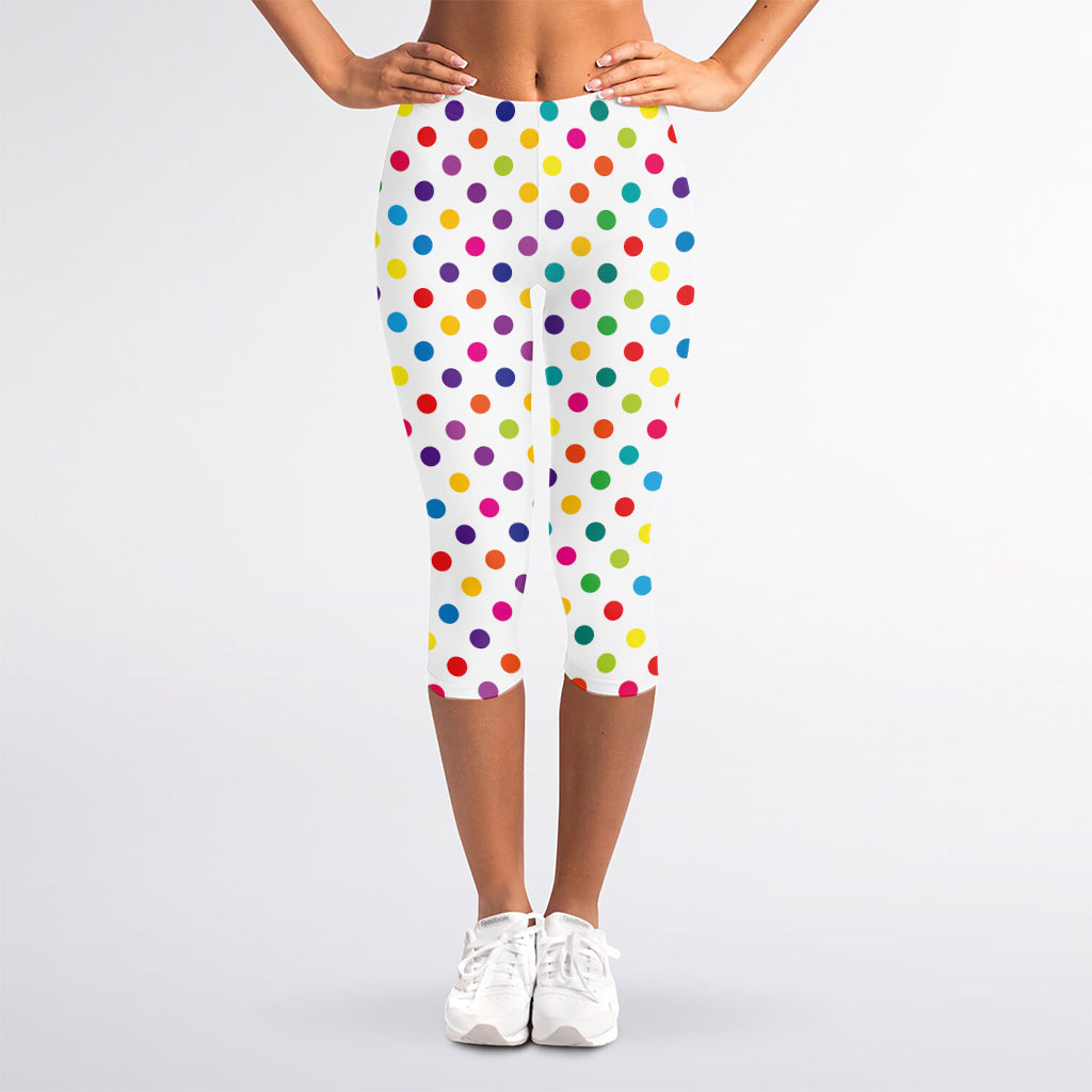 Colorful Polka Dot Pattern Print Women's Capri Leggings