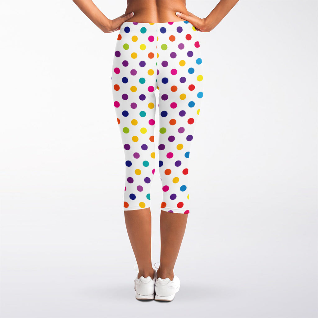 Colorful Polka Dot Pattern Print Women's Capri Leggings