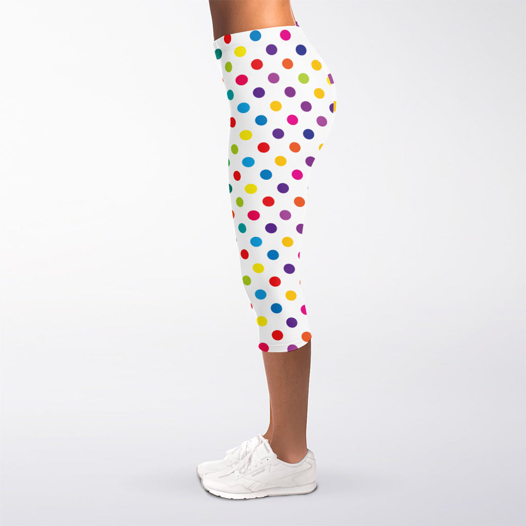 Colorful Polka Dot Pattern Print Women's Capri Leggings