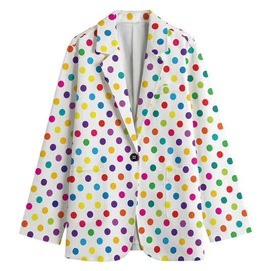 Colorful Polka Dot Pattern Print Women's Cotton Blazer