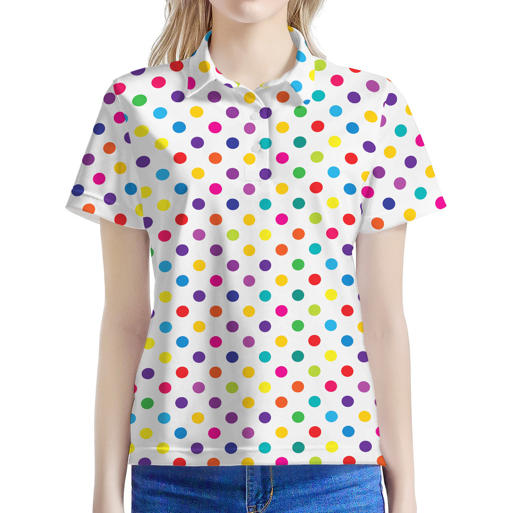 Colorful Polka Dot Pattern Print Women's Polo Shirt