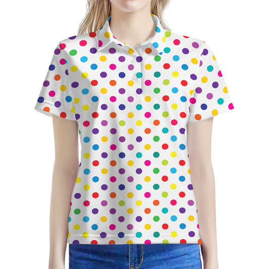 Colorful Polka Dot Pattern Print Women's Polo Shirt