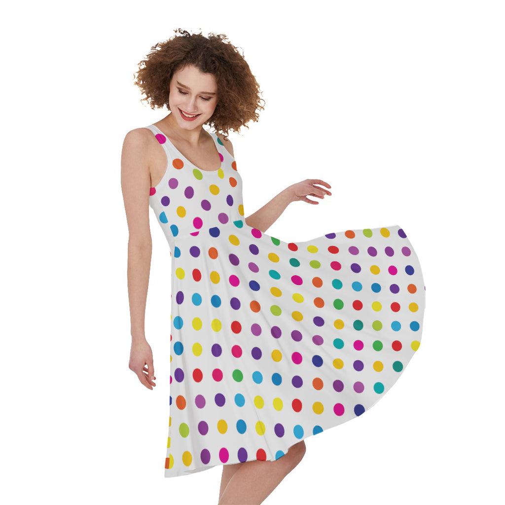 Colorful Polka Dot Pattern Print Women's Sleeveless Dress