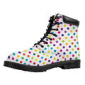 Colorful Polka Dot Pattern Print Padded Collar Lace Up Boots