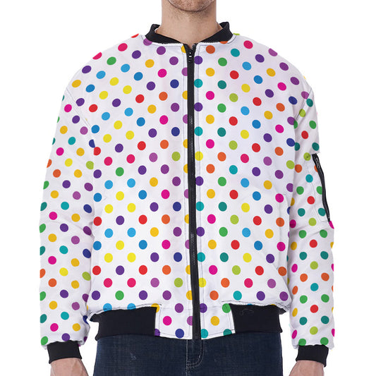 Colorful Polka Dot Pattern Print Zip Sleeve Bomber Jacket