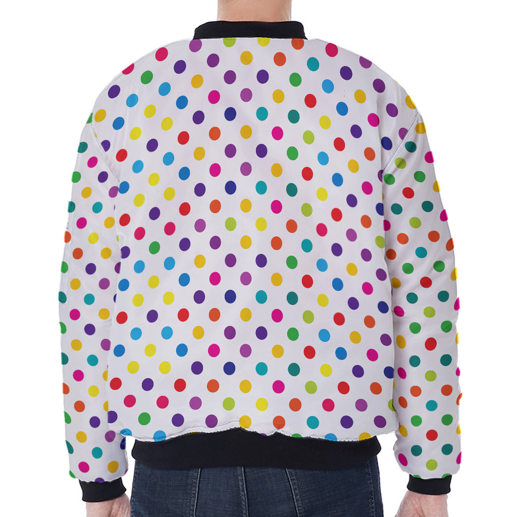 Colorful Polka Dot Pattern Print Zip Sleeve Bomber Jacket