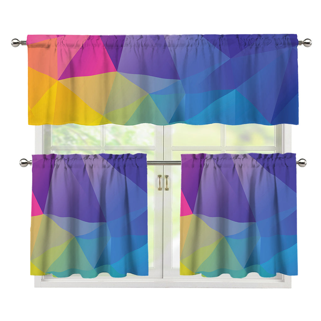Colorful Polygonal Geometric Print 3 Piece Kitchen Curtains