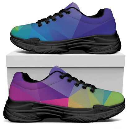 Colorful Polygonal Geometric Print Black Chunky Shoes