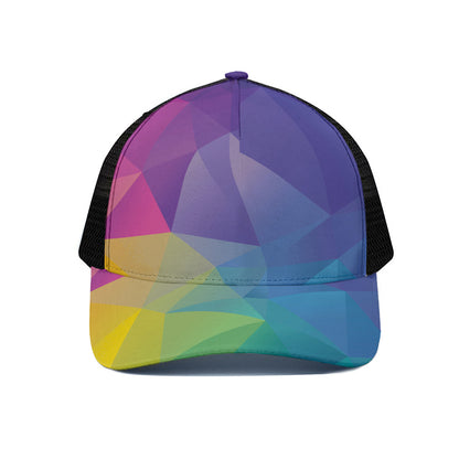 Colorful Polygonal Geometric Print Black Mesh Trucker Cap