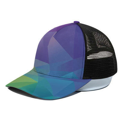Colorful Polygonal Geometric Print Black Mesh Trucker Cap