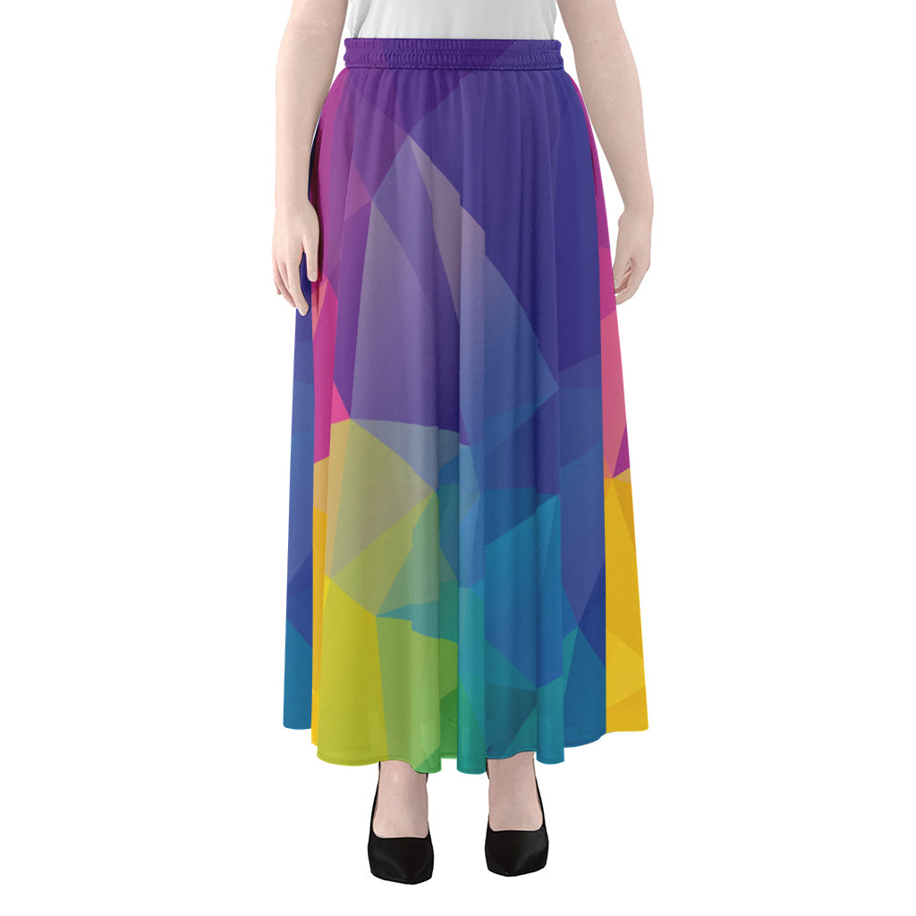 Colorful Polygonal Geometric Print Chiffon Maxi Skirt