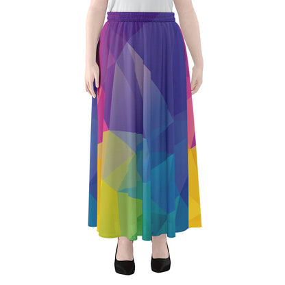 Colorful Polygonal Geometric Print Chiffon Maxi Skirt