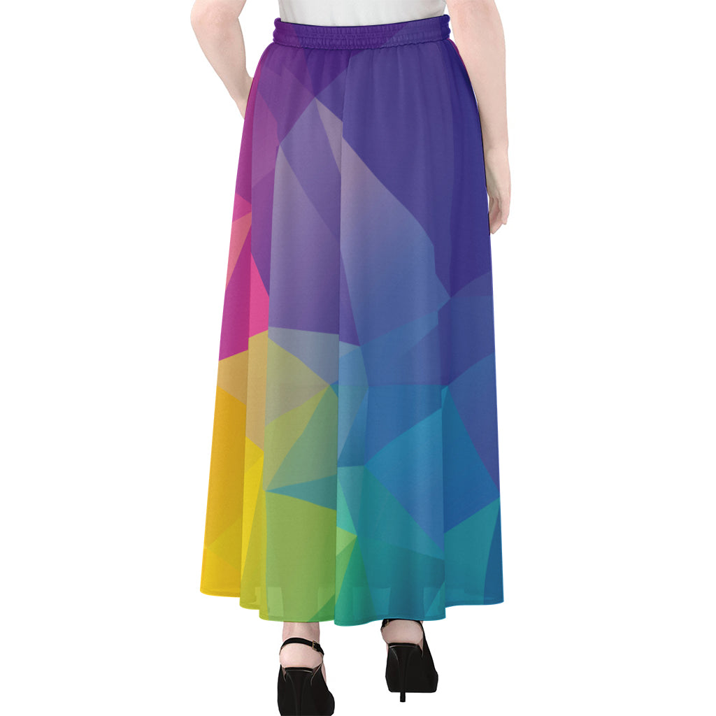 Colorful Polygonal Geometric Print Chiffon Maxi Skirt