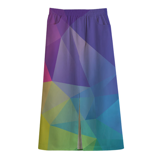 Colorful Polygonal Geometric Print Cotton Front Slit Maxi Skirt