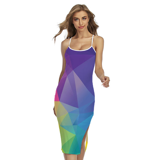 Colorful Polygonal Geometric Print Cross Back Cami Dress