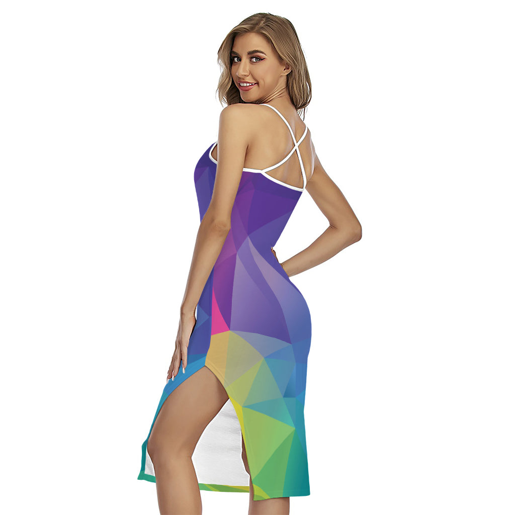 Colorful Polygonal Geometric Print Cross Back Cami Dress