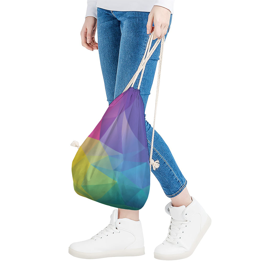 Colorful Polygonal Geometric Print Drawstring Bag
