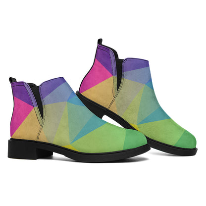 Colorful Polygonal Geometric Print Flat Ankle Boots