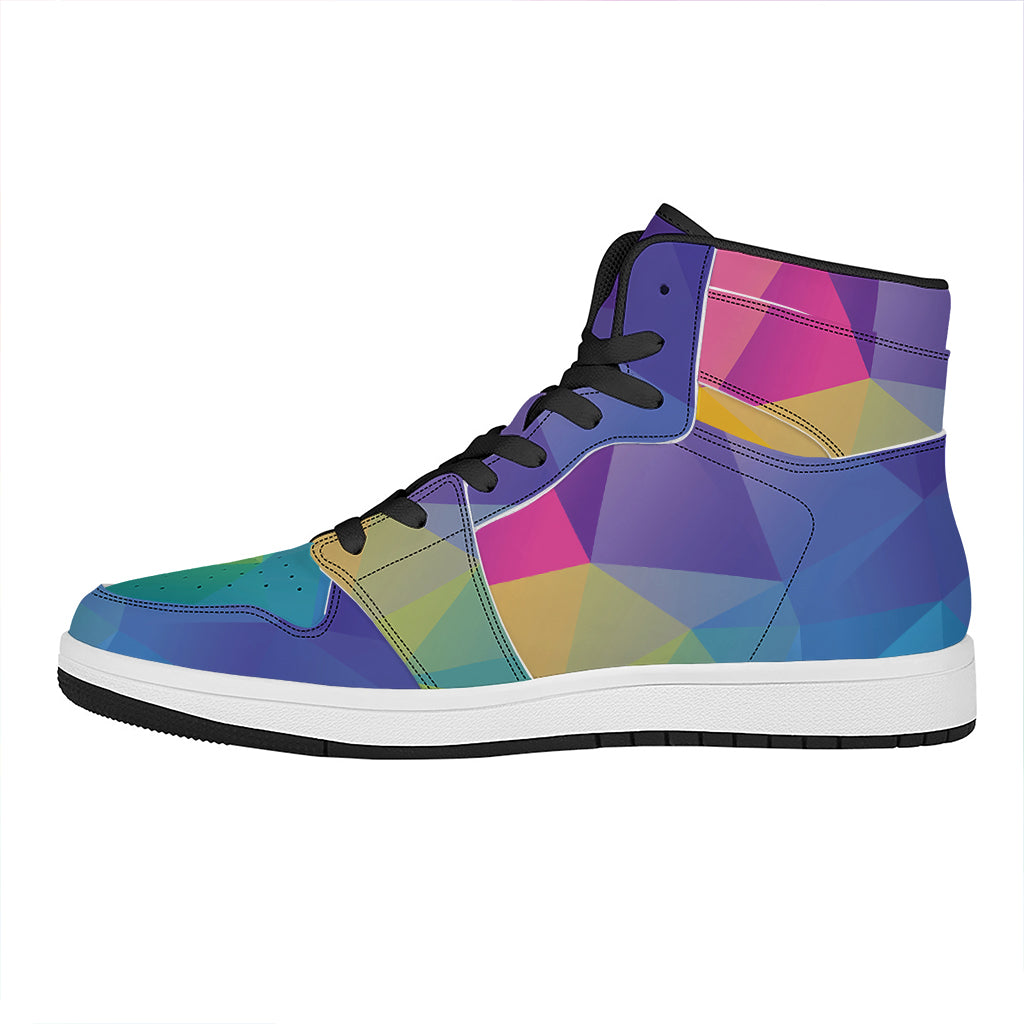 Colorful Polygonal Geometric Print High Top Leather Sneakers