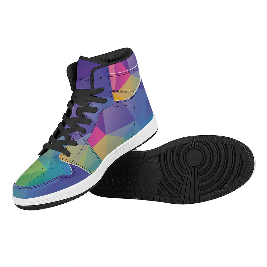 Colorful Polygonal Geometric Print High Top Leather Sneakers