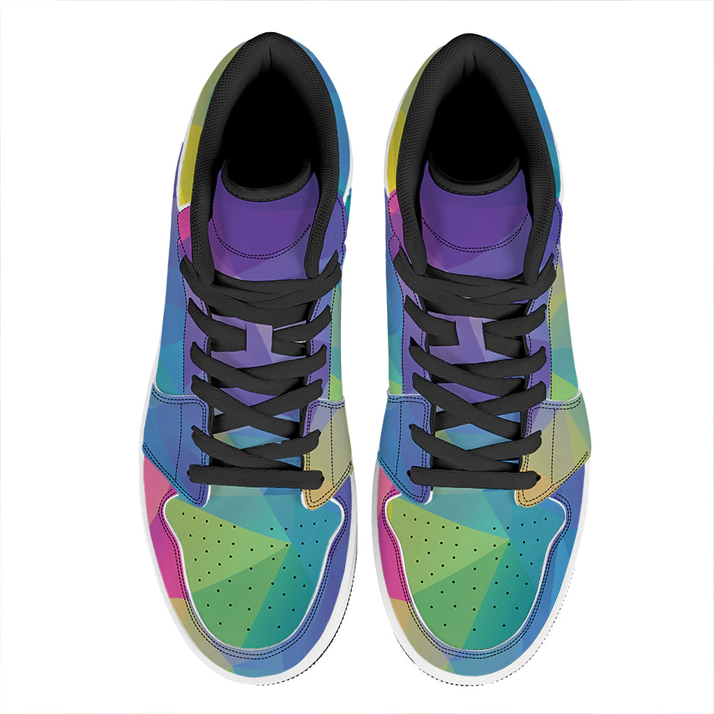 Colorful Polygonal Geometric Print High Top Leather Sneakers