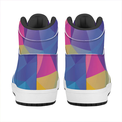 Colorful Polygonal Geometric Print High Top Leather Sneakers