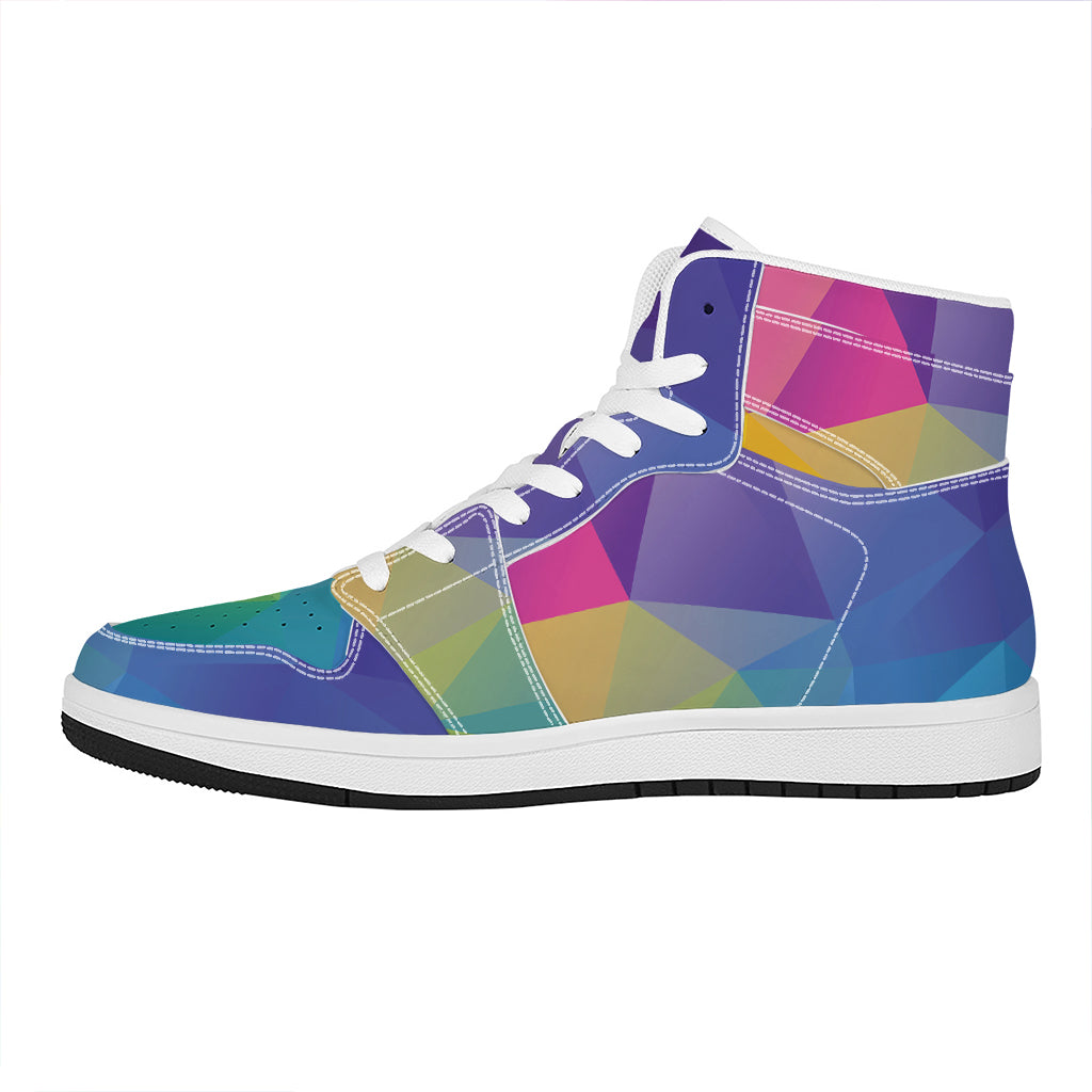 Colorful Polygonal Geometric Print High Top Leather Sneakers