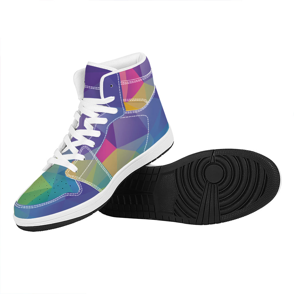 Colorful Polygonal Geometric Print High Top Leather Sneakers