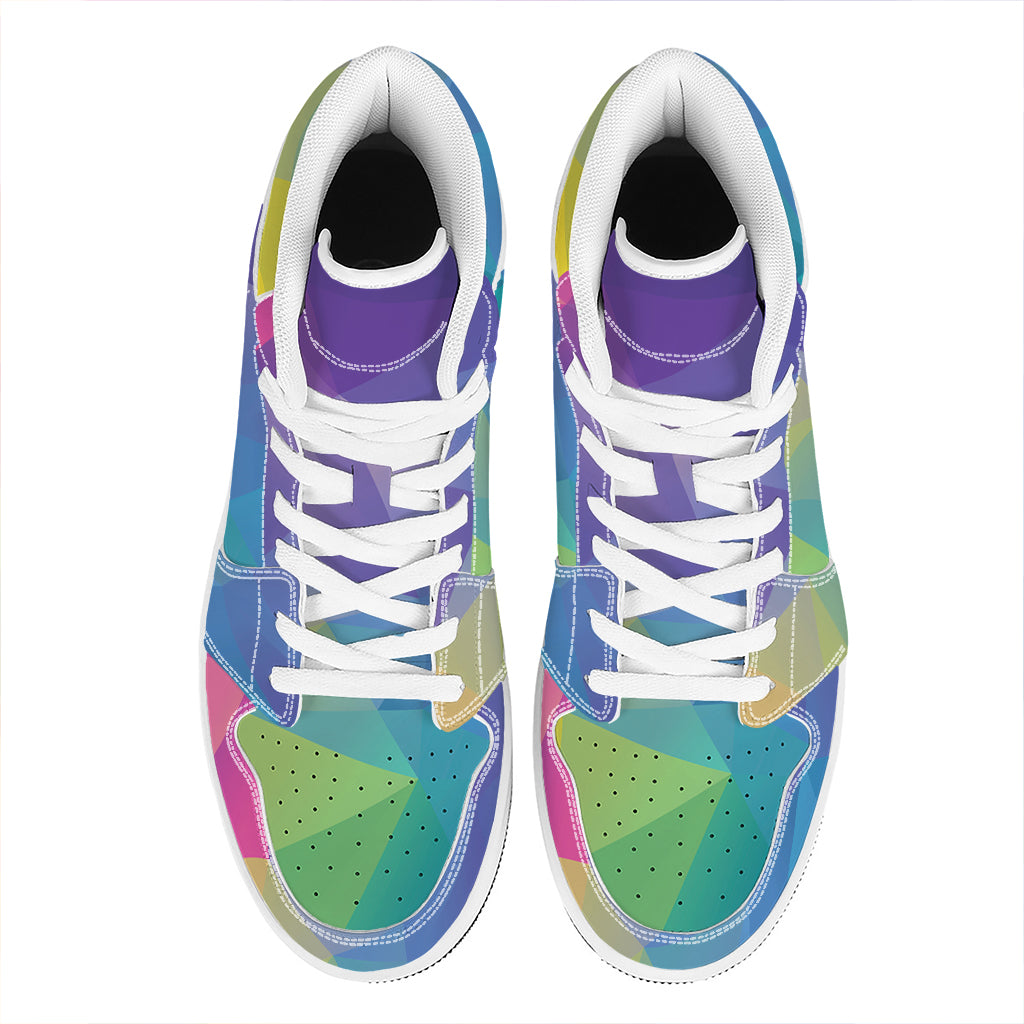 Colorful Polygonal Geometric Print High Top Leather Sneakers